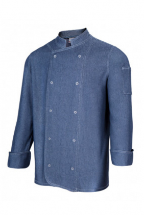 Chemise de cuisine denim à boutons-pression